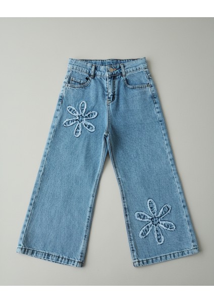 Çiçek Desenli Mavi Kot Kız Çocuk fiyatları