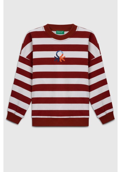 Pamuklu Regular Fit Bisiklet Yaka Çizgili Sweat Erkek Çocuk Sweat BNTB23297