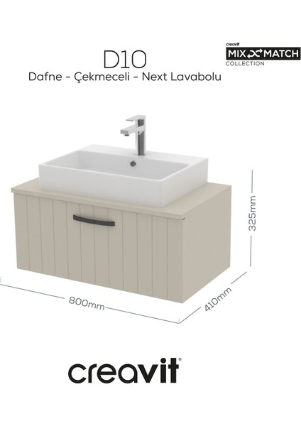 D10 Next Lavabo Dolabı Çekmeceli 80 cm Dafne Lake