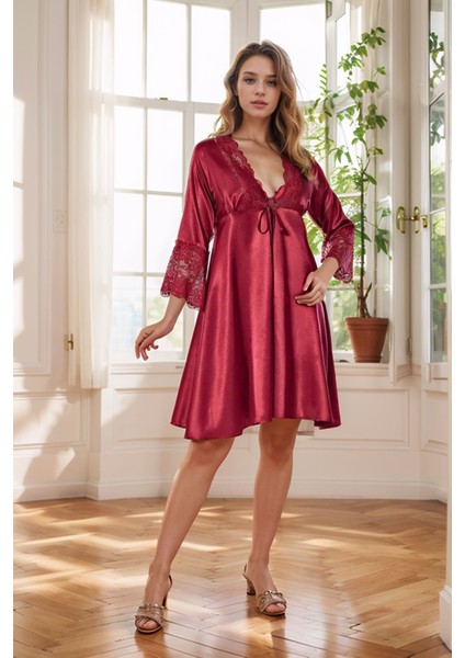 6 Parça Çeyizlik & Hediyelik Gecelik Sabahlık Pijama Takımı Kutulu Saten Set LA.L01.I1.SS010 modelleri