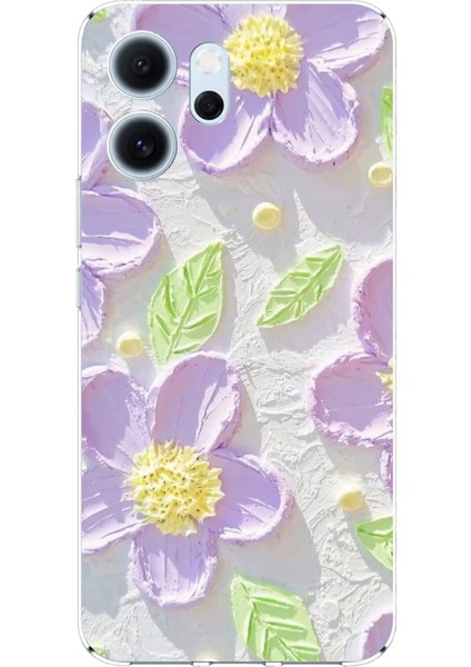 Oppo Reno 14F Uyumlu Mor Papatyalar Sulu Boya Baskılı Silikon Kılıf