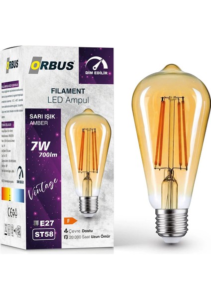 3 Adet Orbus Dim Edilir LED Filament Ampul ST58 7 Watt 700LM E27 Sarı Işık fiyatları