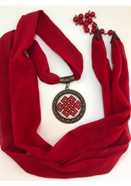 Kanaviçe Işlemeli Fular Kolye modelleri