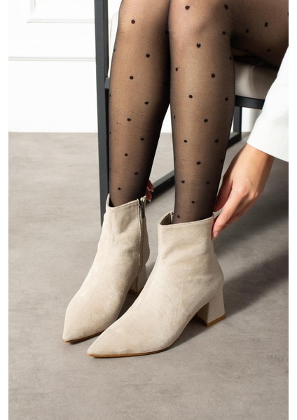 Yerta Kadın Bot Kalın Topuklu Fermuarlı Bej Süet fiyatları