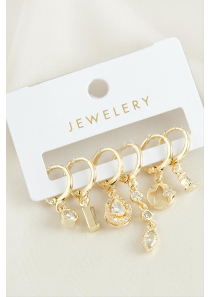 6 Adet Yıldız Zirkon Taşlı Küpe