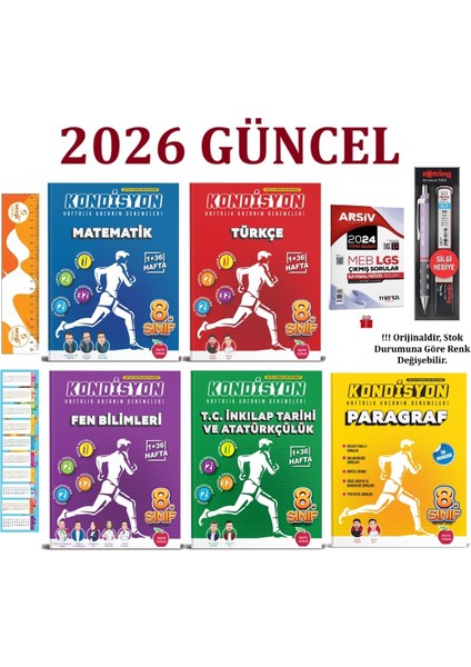 8. Sınıf Kondüsyon Tüm Dersler Deneme Seti 5 Kitap+Tikky 0.7 mm Kalem Seti+Sezgistore Ayraç Cetvel
