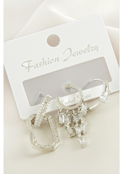 3 Adet Baget Taşlı Küpe