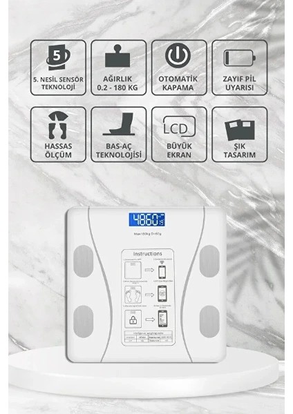 Buğz Beyaz Renk Bluetooth Özellikli Akıllı Tartı modelleri