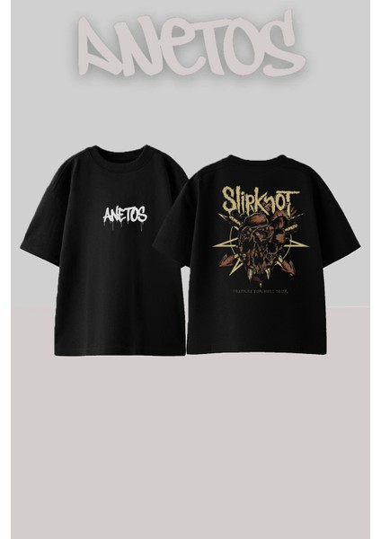 Slipknot 26 Tasarım Sırt Baskılı Pamuk Siyah Oversize T-Shirt