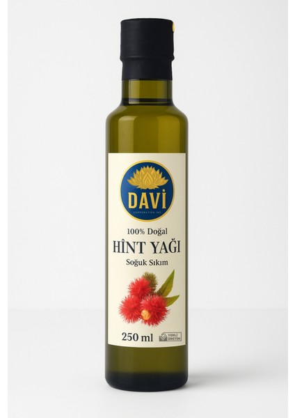 Davi Hint Yağı 250 ml — %100 Doğal Soğuk Sıkım | Saç, Cilt, Kaş & Kirpik (Castor Oil)