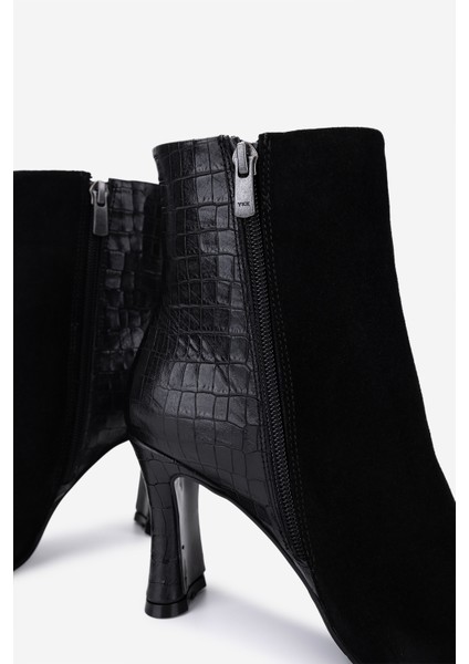 Kadın Hakiki Deri Siyah Topuklu Bot 33 8500 Bn Bot SK25-26 Syh Suet/syh Kroko fırsatları