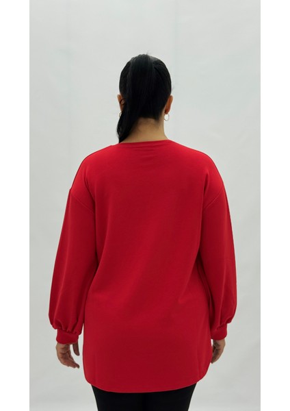 Büyük Beden Viskon Kalp Grafikli Taşlı Uzun Kol Oversize Kadın Bluz fırsatları