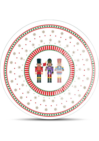 Cam Kesme Tahtası ve Sunumluk Yuvarlak Yılbaşı Fındıkkıran Desenli 30X30 cm fiyatları