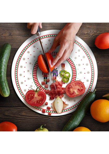 Cam Kesme Tahtası ve Sunumluk Yuvarlak Yılbaşı Fındıkkıran Desenli 30X30 cm fırsatları