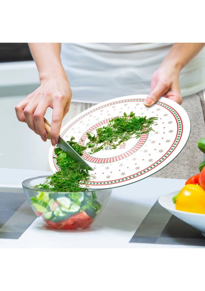 Cam Kesme Tahtası ve Sunumluk Yuvarlak Yılbaşı Fındıkkıran Desenli 30X30 cm indirimleri