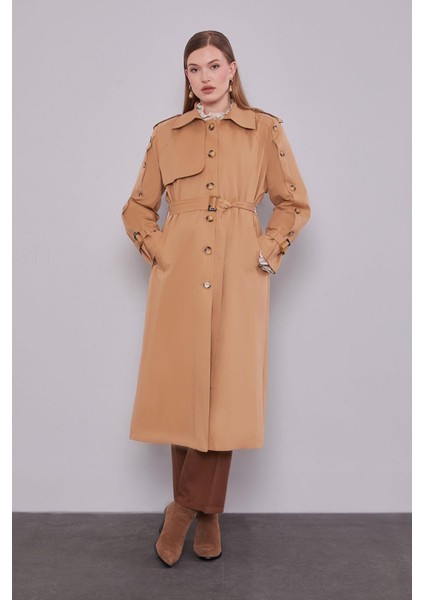 Camel Kol Düğme Detaylı Trençkot fiyatları