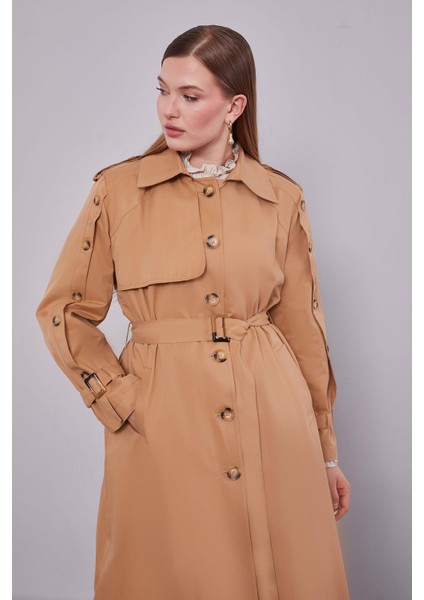 Camel Kol Düğme Detaylı Trençkot modelleri
