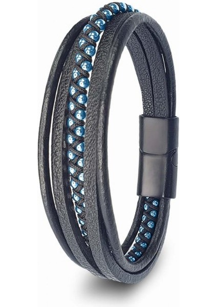 Mavi Hematit ve Çoklu Deri Bileklik 9594B3D3