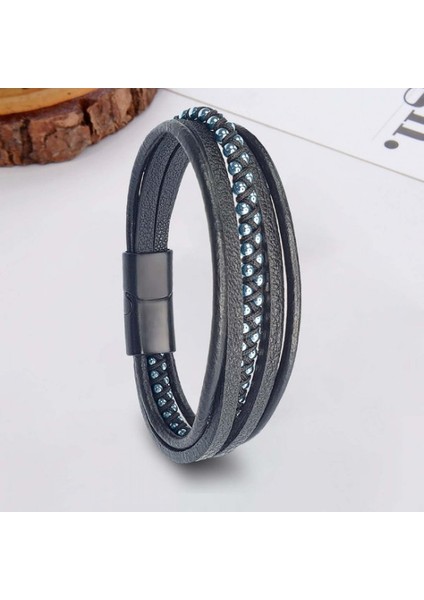 Mavi Hematit ve Çoklu Deri Bileklik 9594B3D3 fiyatları
