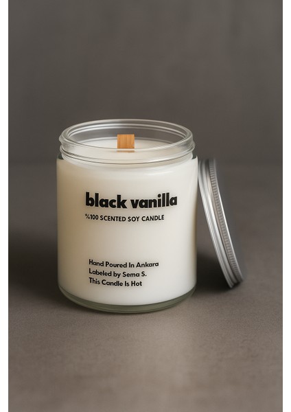 : Black Vanilla : Cam Kavanozda Kokulu %100 Soya Mum (Kakule, Zerdeçal, Vanilya, Safran, Zencefil)