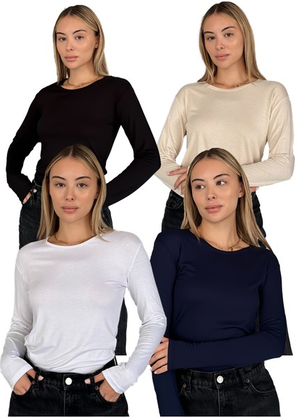 Kadın Uzun Kollu Bisiklet Yaka Penye Body 2'li Set