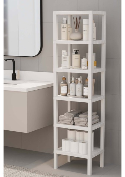 6 Katlı Düzenleyici Plastik Raf Ünitesi, Kitaplık, Banyo, Mutfak Rafı, Ayakkabılık - Beyaz