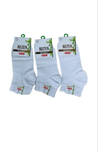Kuzen Dikişsiz Yarım Konç Beyaz Bambu Erkek Çorap 12 Adet