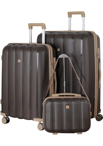 Polipropilen 3'lü Valiz Seti Büyük & Orta & Makyaj V305