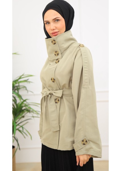 Kadın Kısa Trençkot Biker Tarz indirimleri