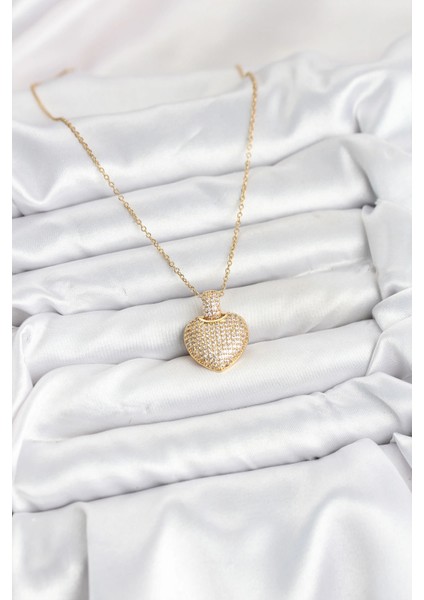 316L Çelik Zincir Gold Renk Zirkon Taşlı Kalpli Kadın Kolye fiyatları
