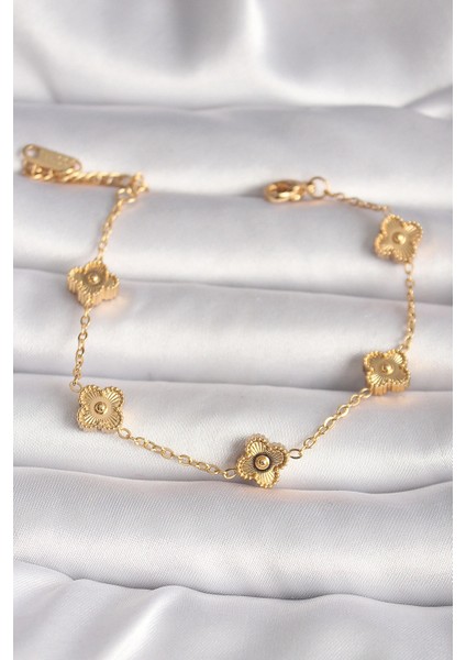 316L Çelik Gold Renk Baby Boy Yonca Model Işleme Detay Kadın Bileklik