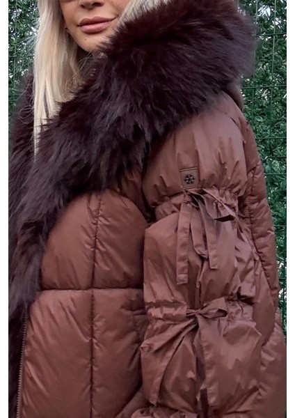 Yakası Kürklü Acı Kahve Kadın Şişme Mont indirimleri