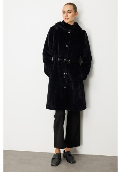 Kadın Beli Ipli Peluş Kaban 6077 Siyah modelleri