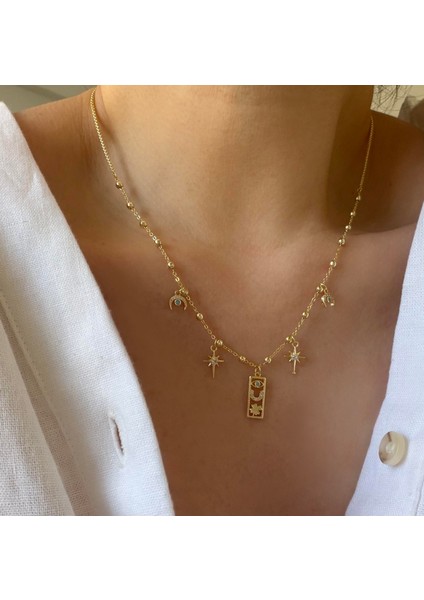 Çelik Şans Nazar Charm Kolye