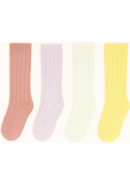 Kız Erkek Bebek Diz Altı Fitilli Pamuklu 4’lü Çorap Seti
