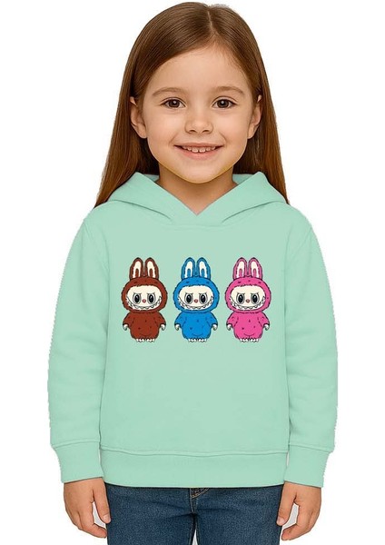 Unisex Baskılı Çocuk Swaetshirt Labubu Baskılı Kapüşonlu 3 Iplik Şardonlu modelleri
