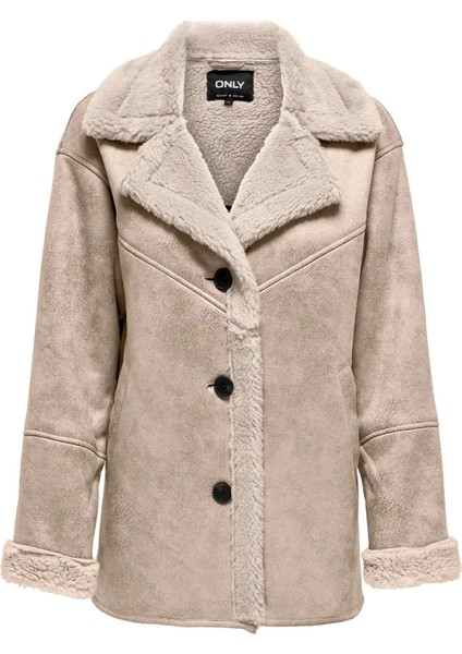 Kadın Yakası ve Içi Kürklü Süet Mont 15322037 Taş