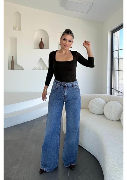 Denim Lazer Tasarım Palazzo Pantolon Buz Mavi fiyatları