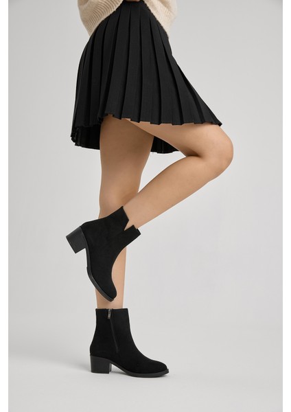 Kadın Siyah Süet Termo Taban Fermuarlı Topuklu Bot fırsatları