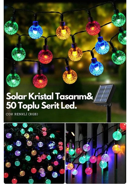 50 LED 7 Metre Rgb Kristal Renkli Güneş Enerjili LED Işık Solar Bahçe Balkon Ağaç Aydınlatması