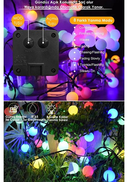 50 LED 7 Metre Rgb Kristal Renkli Güneş Enerjili LED Işık Solar Bahçe Balkon Ağaç Aydınlatması