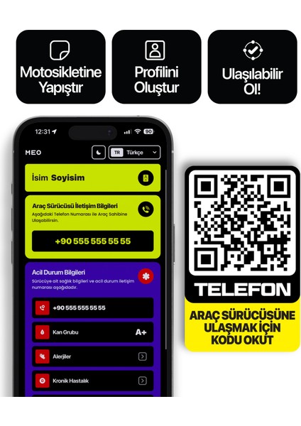 10'lu Paket - Motosiklet Numaratörü - Numarasız Numaratör - Qr Kodlu Numaratör (Dikey Etiket) modelleri