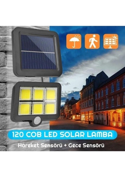 120 Cob LED 4,70 Metre Kablolu Solar Panel Güneş Enerjili 3 Mod Duvar Lambası