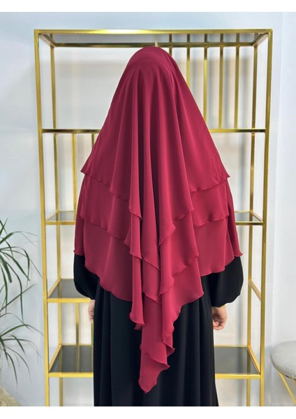 Tesettür Şifon Sufle,hazır Peçeli, Khımar ,hicap,bordo