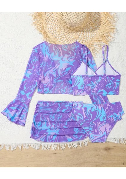 Mayo Bikini Takımı Etek Büstiyer Renkli Mor Renk Genç Kız Çocuk Plaj Giyim fiyatları