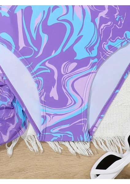 Mayo Bikini Takımı Etek Büstiyer Renkli Mor Renk Genç Kız Çocuk Plaj Giyim modelleri