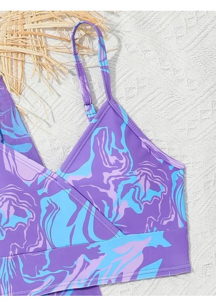 Mayo Bikini Takımı Etek Büstiyer Renkli Mor Renk Genç Kız Çocuk Plaj Giyim fırsatları