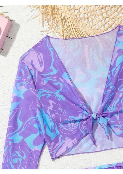 Mayo Bikini Takımı Etek Büstiyer Renkli Mor Renk Genç Kız Çocuk Plaj Giyim indirimleri