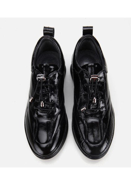 01AYH314490A100 KADIN Rugan Deri Siyah Dolgu Topuklu Spor Ayakkabı