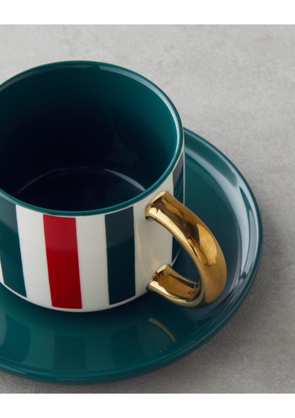 Holiday Cheer New Bone China 4 Parça 2 Kişilik Çay Fincanı Takımı 200 ml Kırmızı-Yeşil-Gold fırsatları